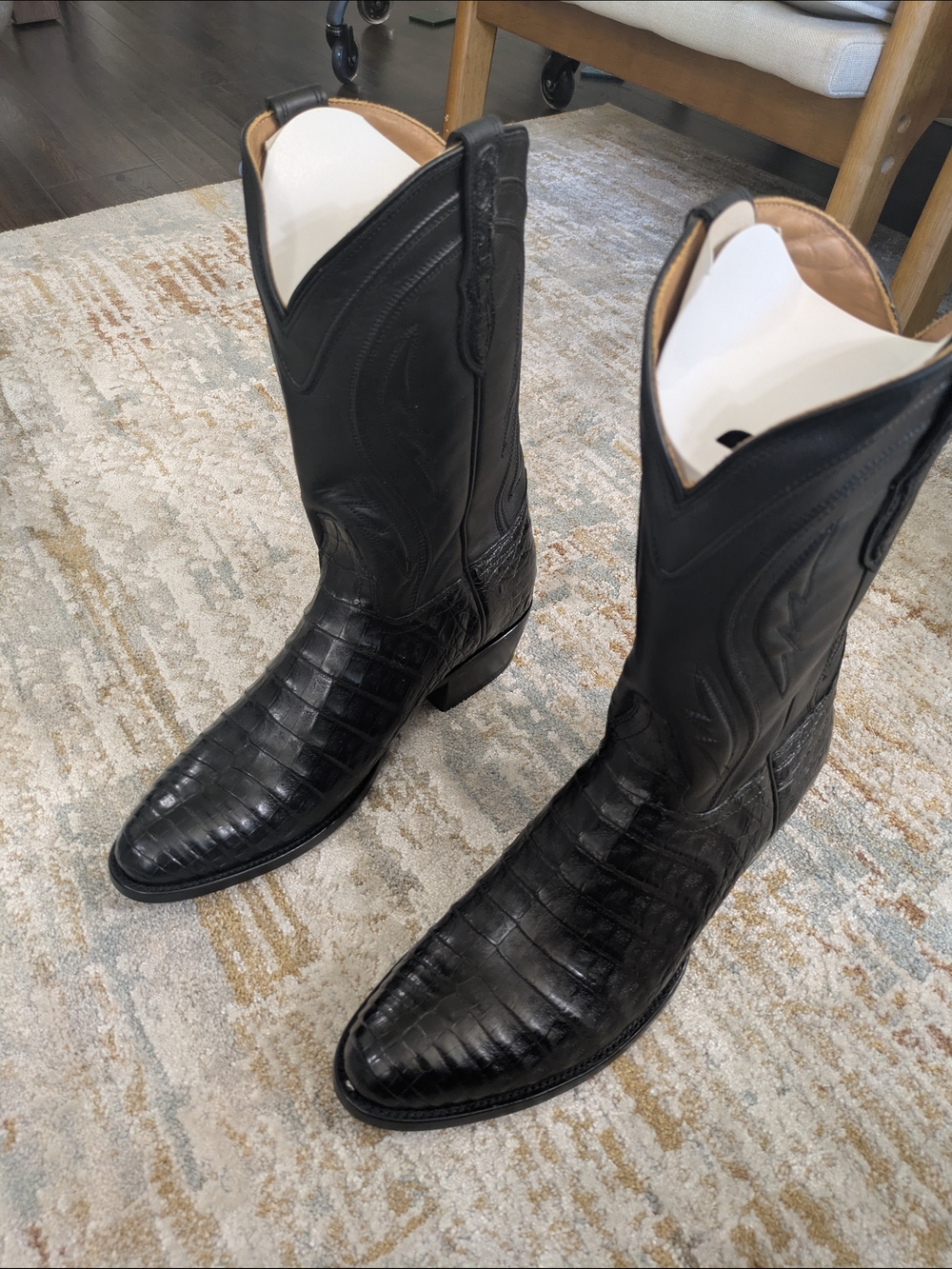 Men's Black Western Caiman Belly Cowboy Boots - 11.5D